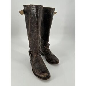 SENDRA Tall Distressed Crackle Finish Leather Women's Riding Boots Size 7.5 BRW‎